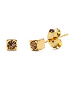 Gold Cube Studs with Czech Crystals