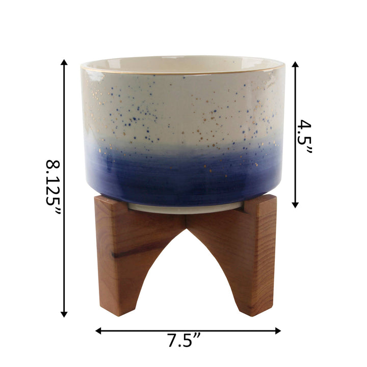 7" Blue Ombre With Gold Specks Ceramic Pot