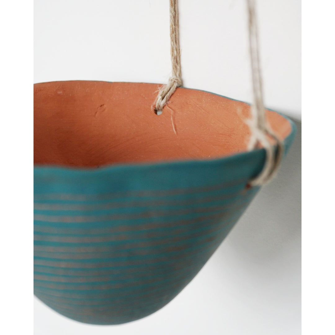 Horizon Line Hanging Planter in Teal & Terracotta