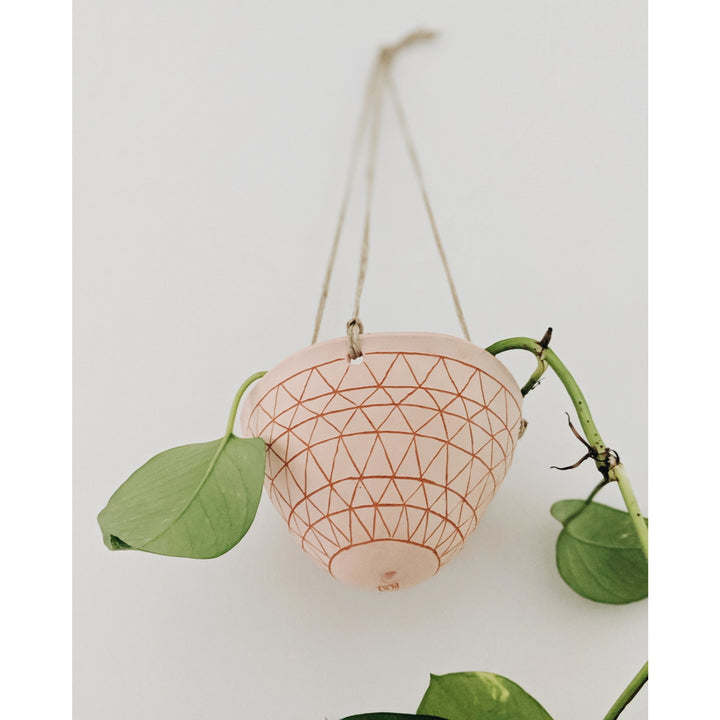 Geometric Frieze Hanging Planter in Pink & Terracotta