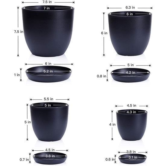 Black Plastic Pot with Saucer - Curved Base