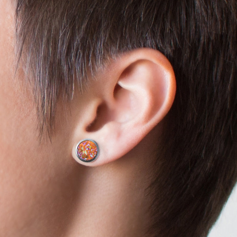 Peach Coral Druzy Crystal Earrings