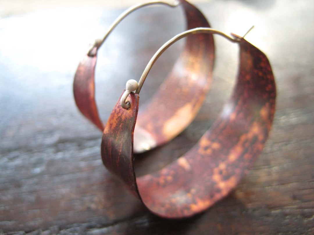 Copper Hoop Earrings Large Wide