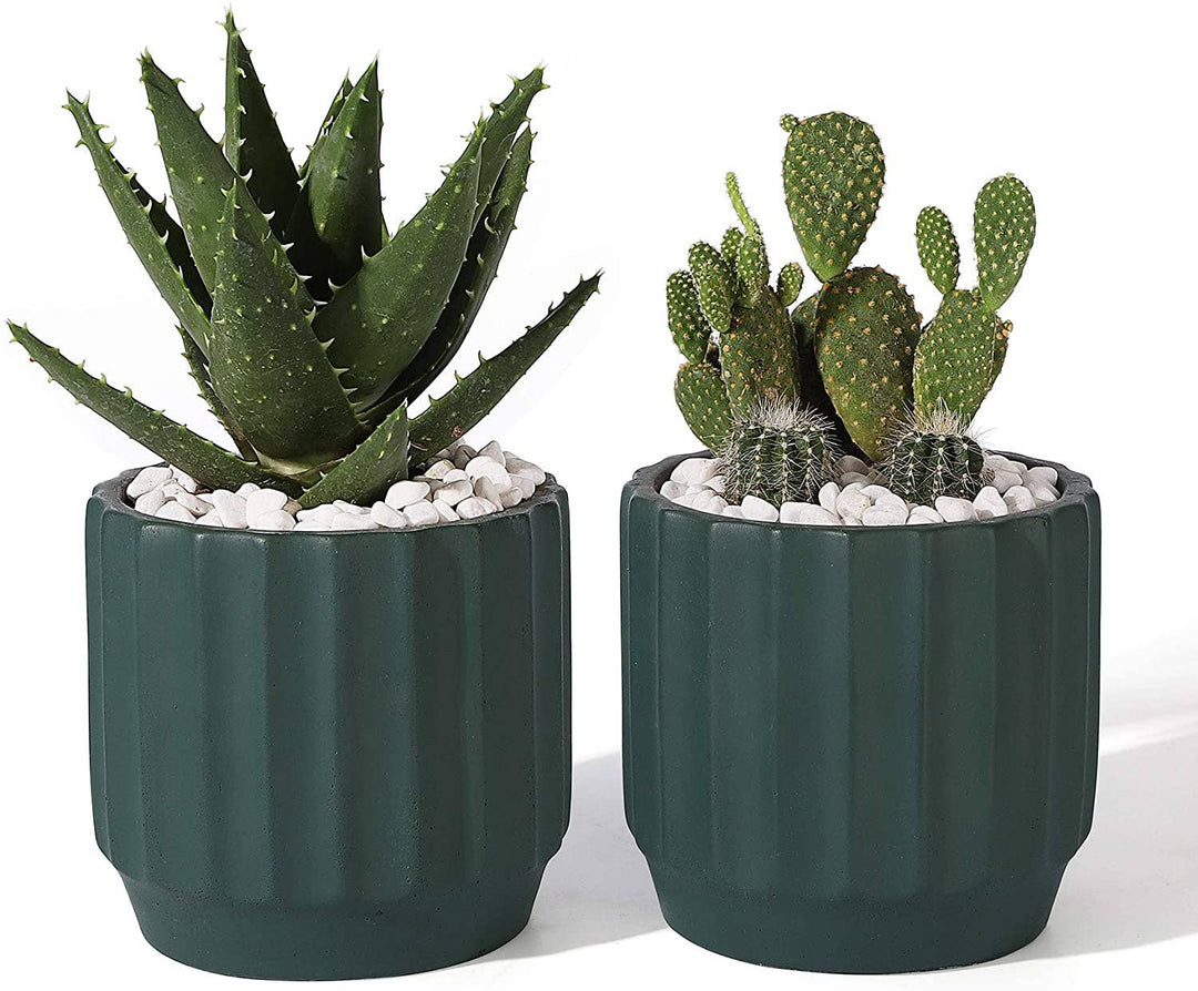 4" Green Fluted Cement Planter