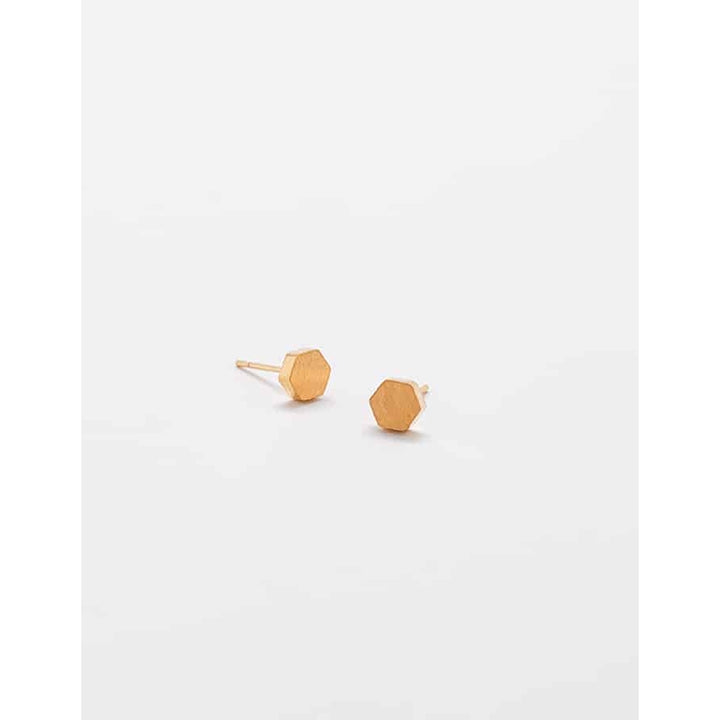 Gold Solid Hexagon Stud Earrings