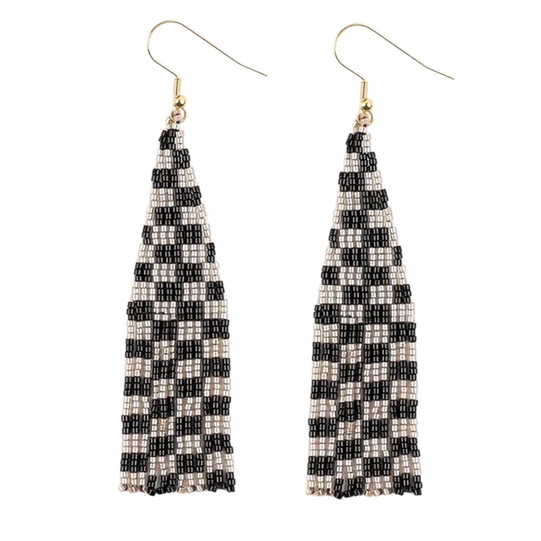 Delica Checkerboard Fringe Earrings