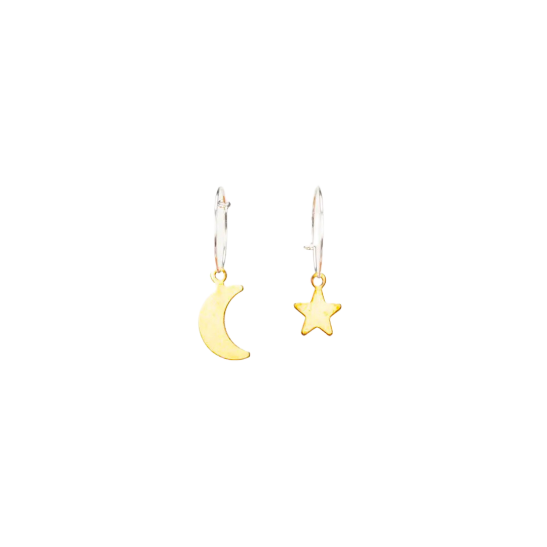 Moon and Star Mini Charm Hoop Earrings