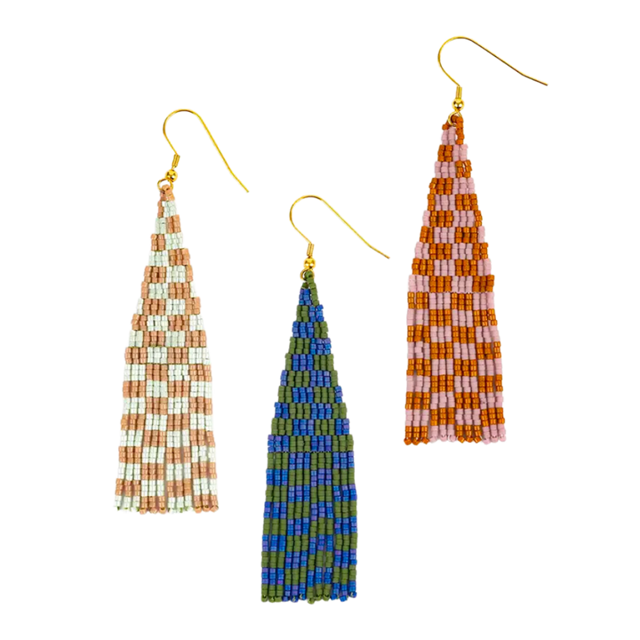 Delica Checkerboard Fringe Earrings