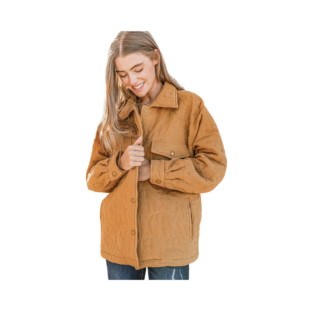 Yin Yang Mark Allover Quilted Jacket - Camel