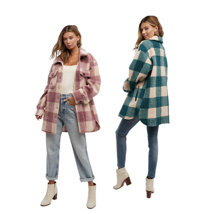 Brushed Plaid Oversized Coat