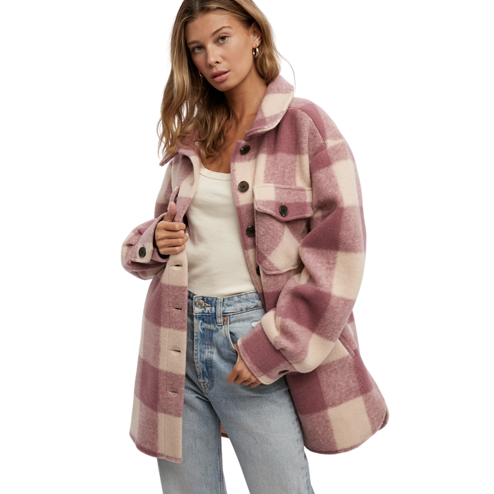 Brushed Plaid Oversized Coat