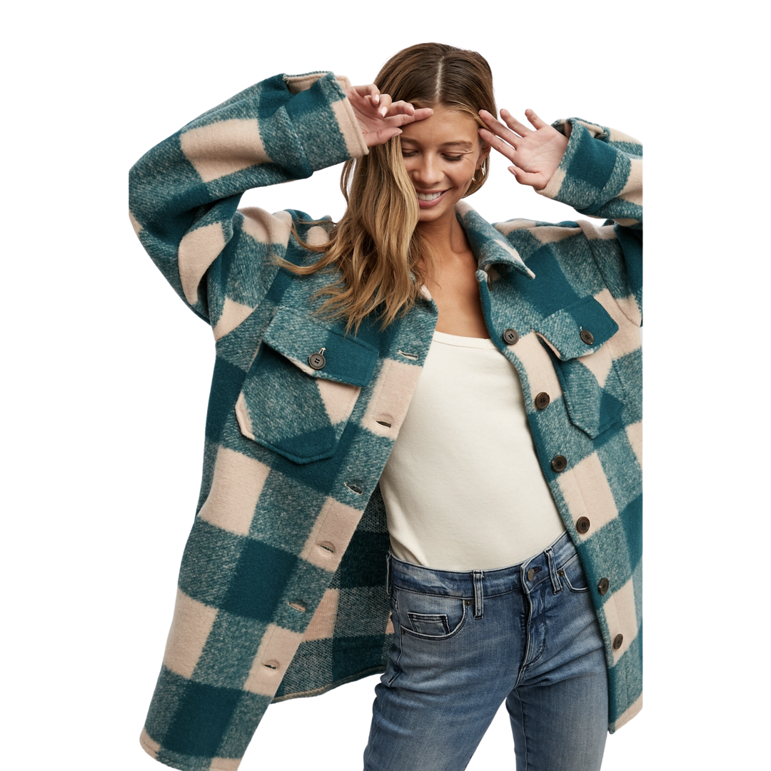 Brushed Plaid Oversized Coat