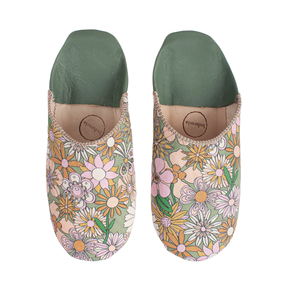 Margot Babouche Slippers - Olive Floral