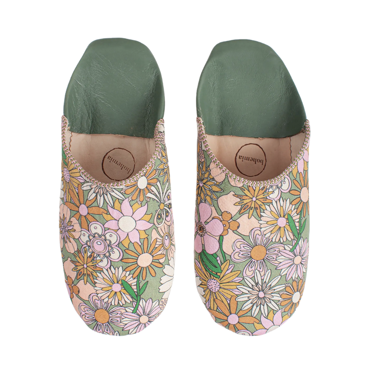 Margot Babouche Slippers - Olive Floral