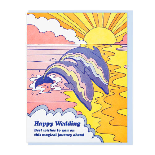 Happy Wedding Dolphins Letterpress Card
