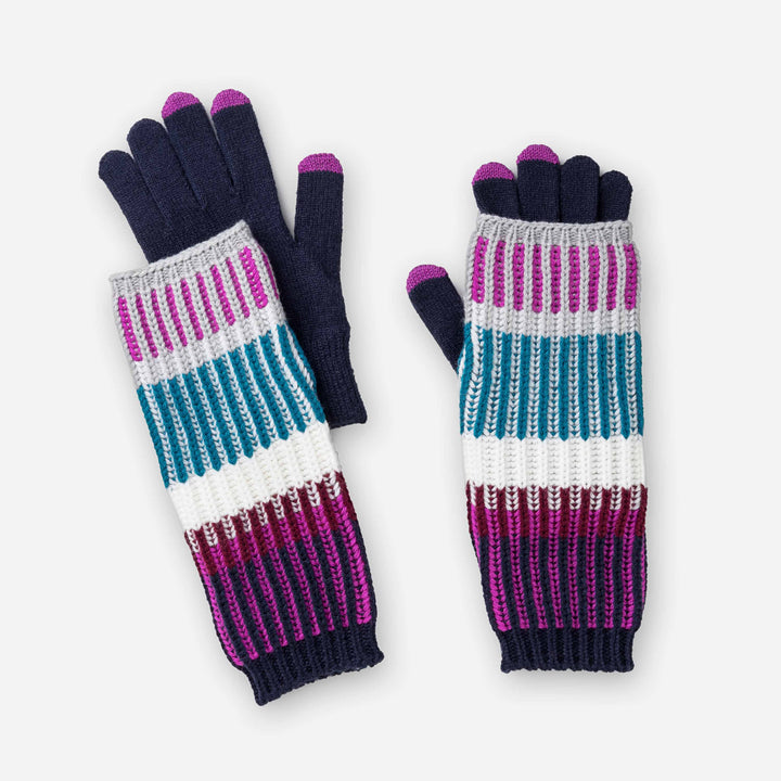 Chunky Rib Stripe 2-in-1 Armwarmer Gloves