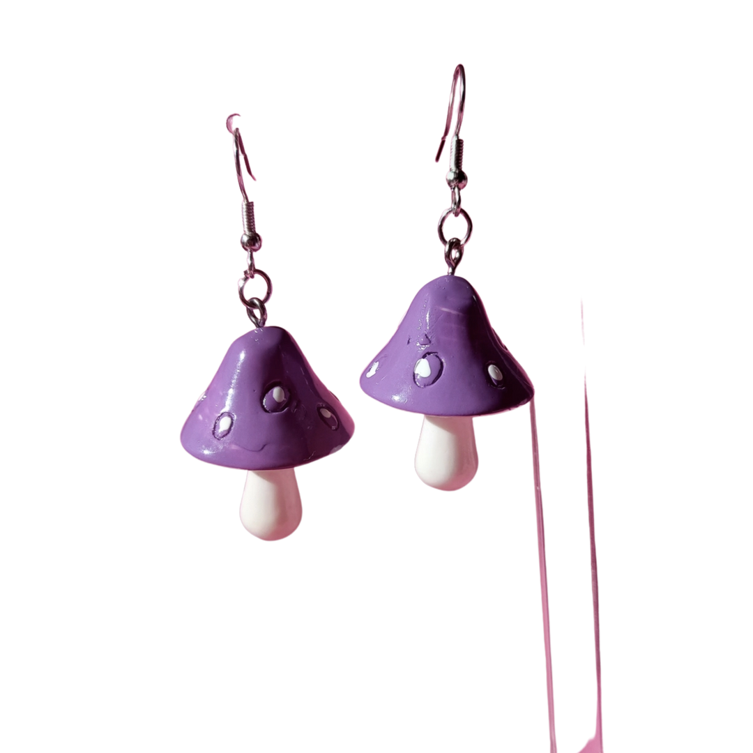 Purple Mushroom Toadstool Earrings