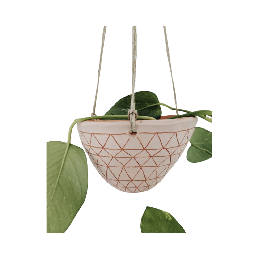 Geometric Frieze Hanging Planter in Pink & Terracotta