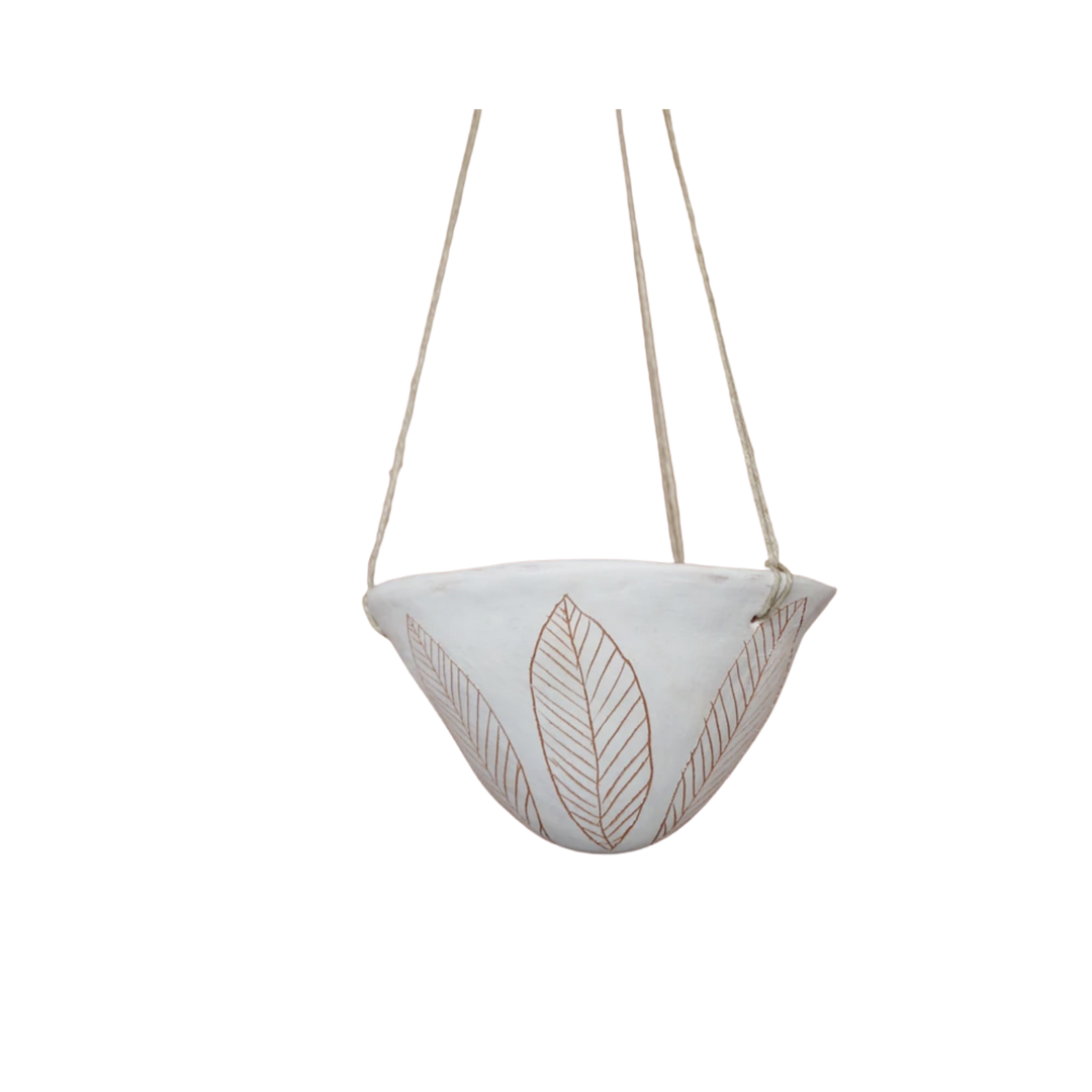 Leaf Hanging Planter in White & Terracotta