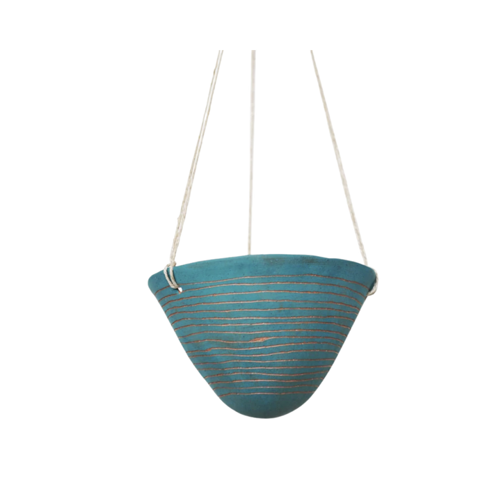 Horizon Line Hanging Planter in Teal & Terracotta