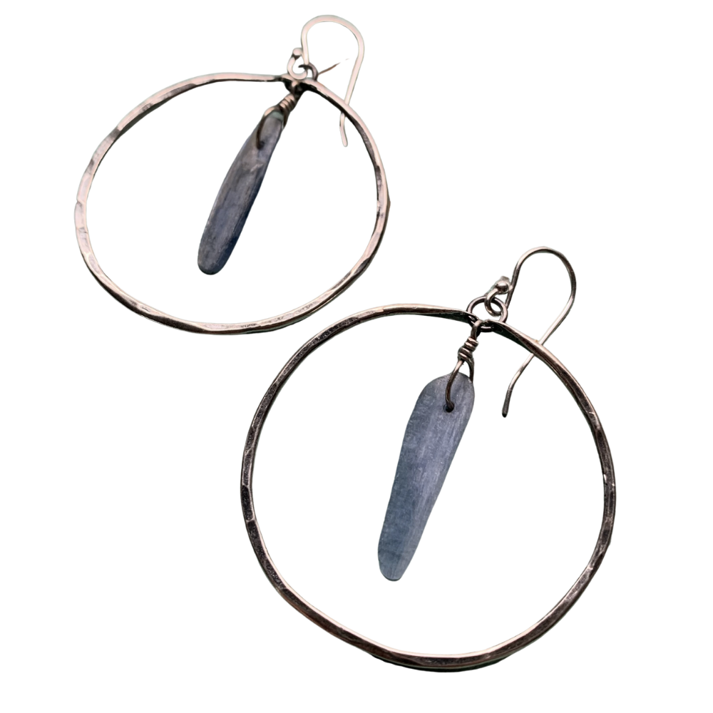 Sterling Silver Kyanite Circles Earrings - Medium