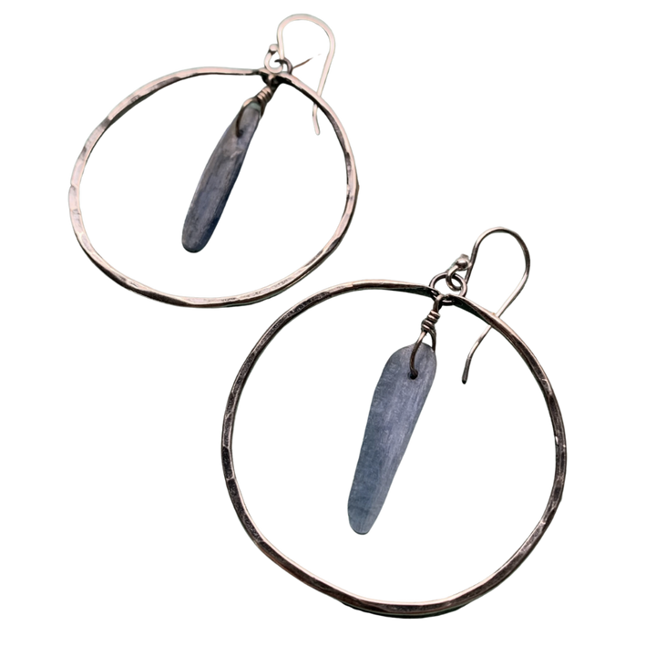 Sterling Silver Kyanite Circles Earrings - Medium