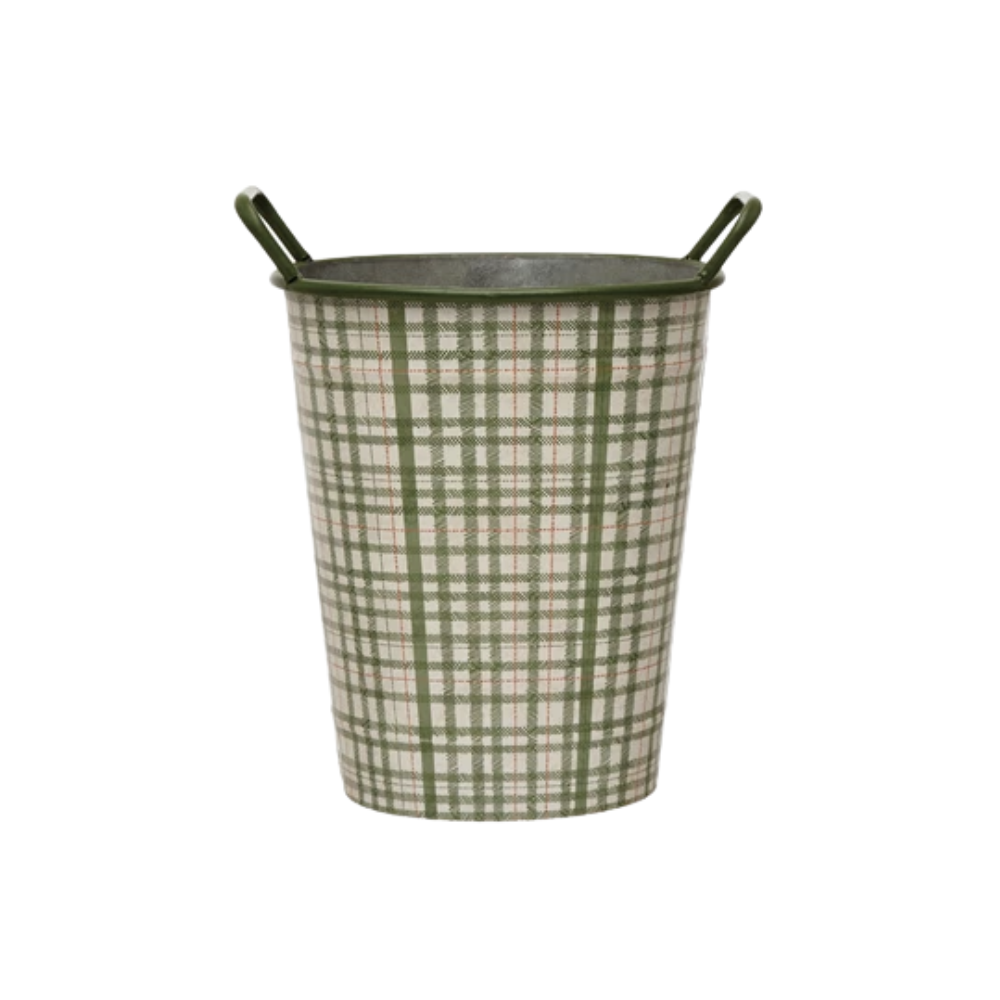 8"W x 11-1/2"H Metal Bucket with Handles and Pattern