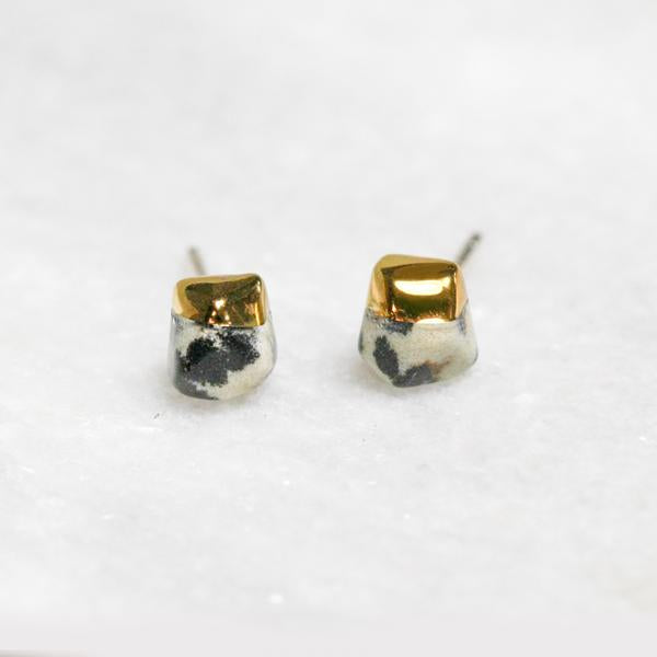 Dalmatian Jasper Gold-Dipped Stud Earrings