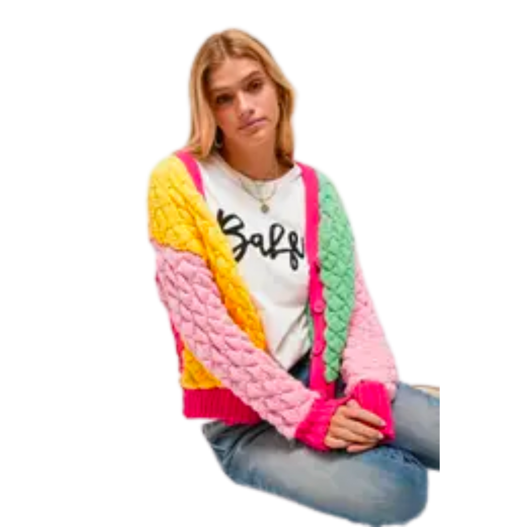 Color Blocked Sweater Cardigan - Pastel Multi