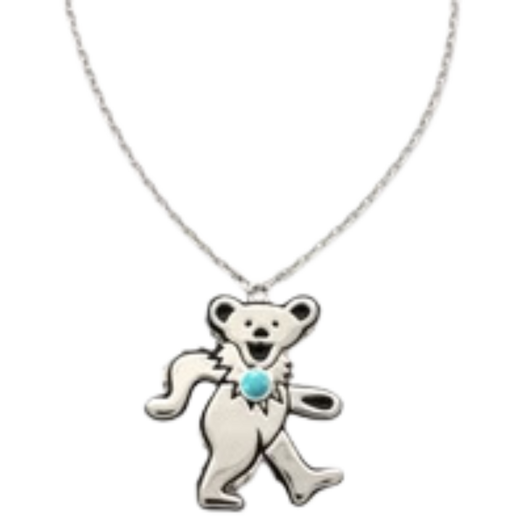 Grateful Dead Dancing Bear Birthstone Necklace | Silver