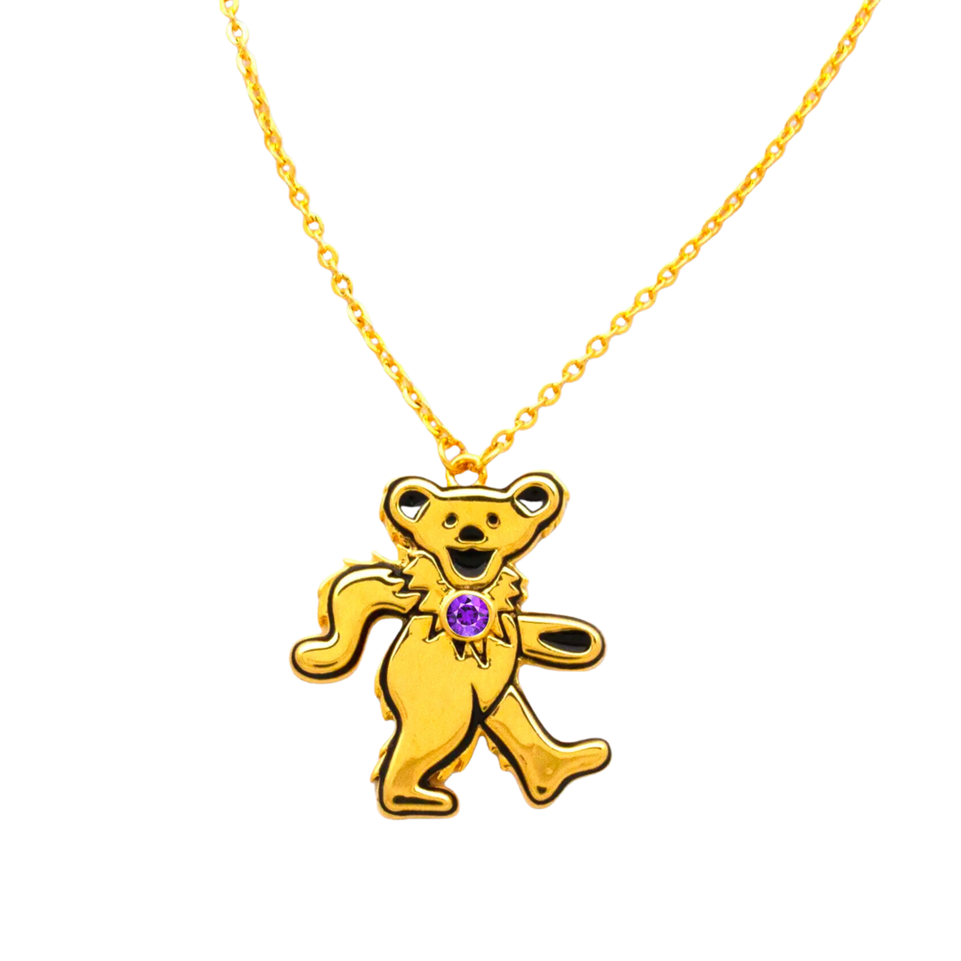 Grateful Dead Dancing Bear Birthstone Necklace | Gold