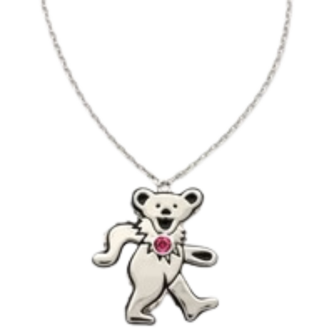 Grateful Dead Dancing Bear Birthstone Necklace | Silver