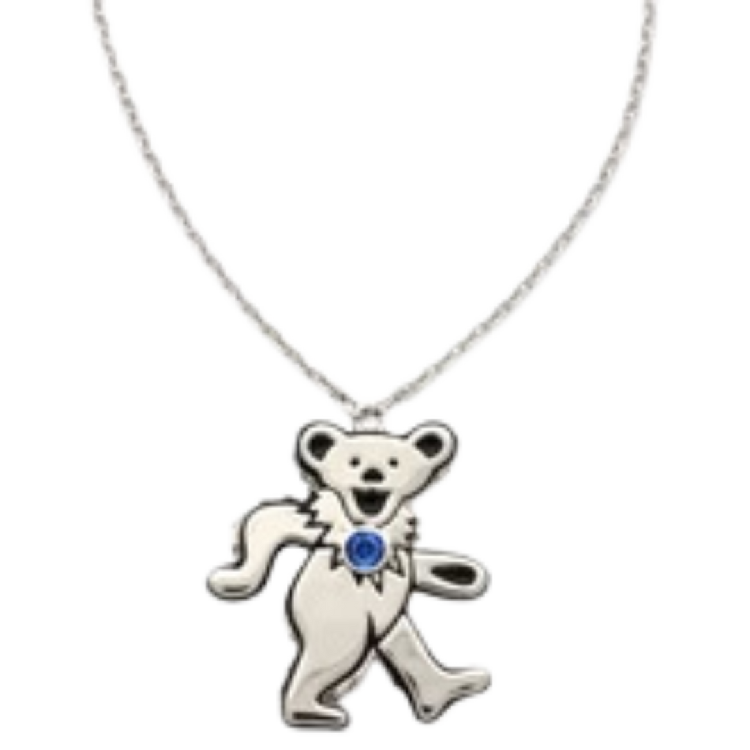 Grateful Dead Dancing Bear Birthstone Necklace | Silver