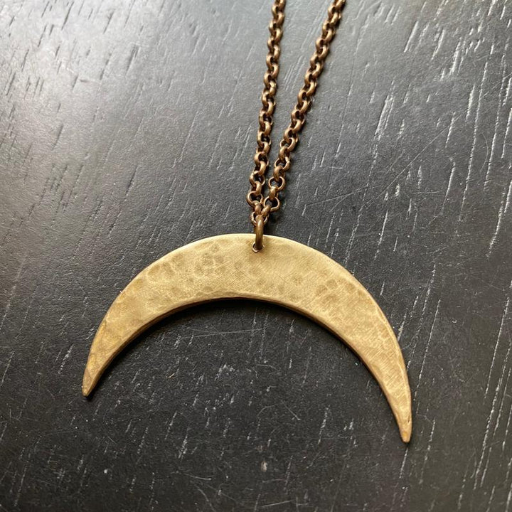 XL Brass Crescent Moon Facing Downward Necklace