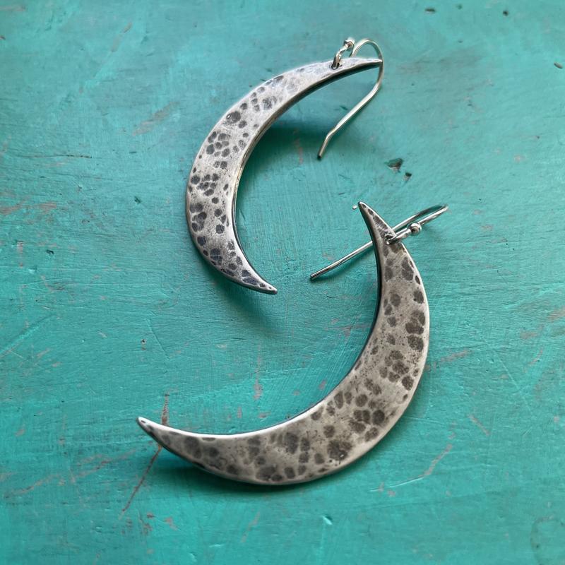 XL Silver Crescent Moon Earrings