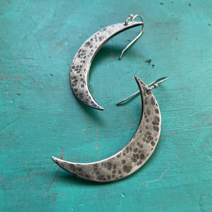 XL Silver Crescent Moon Earrings