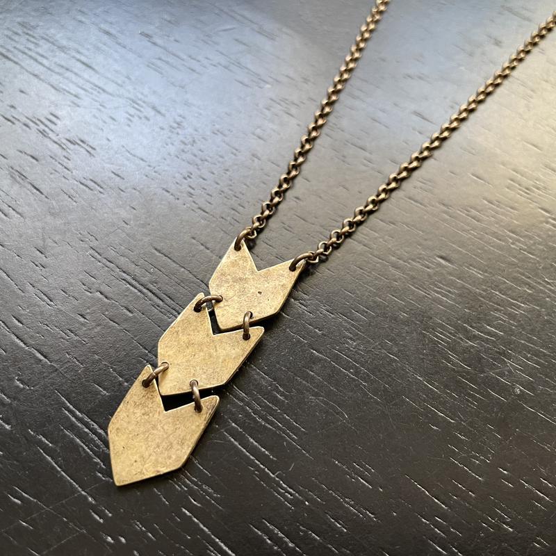 Tiny Brass Triple Chevrons (pointing downward) Necklace