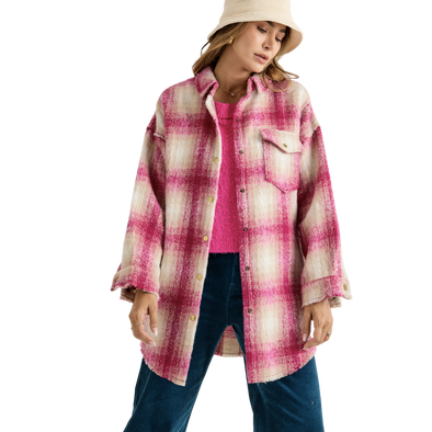 Berry Pink Plaid Button Down Jacket
