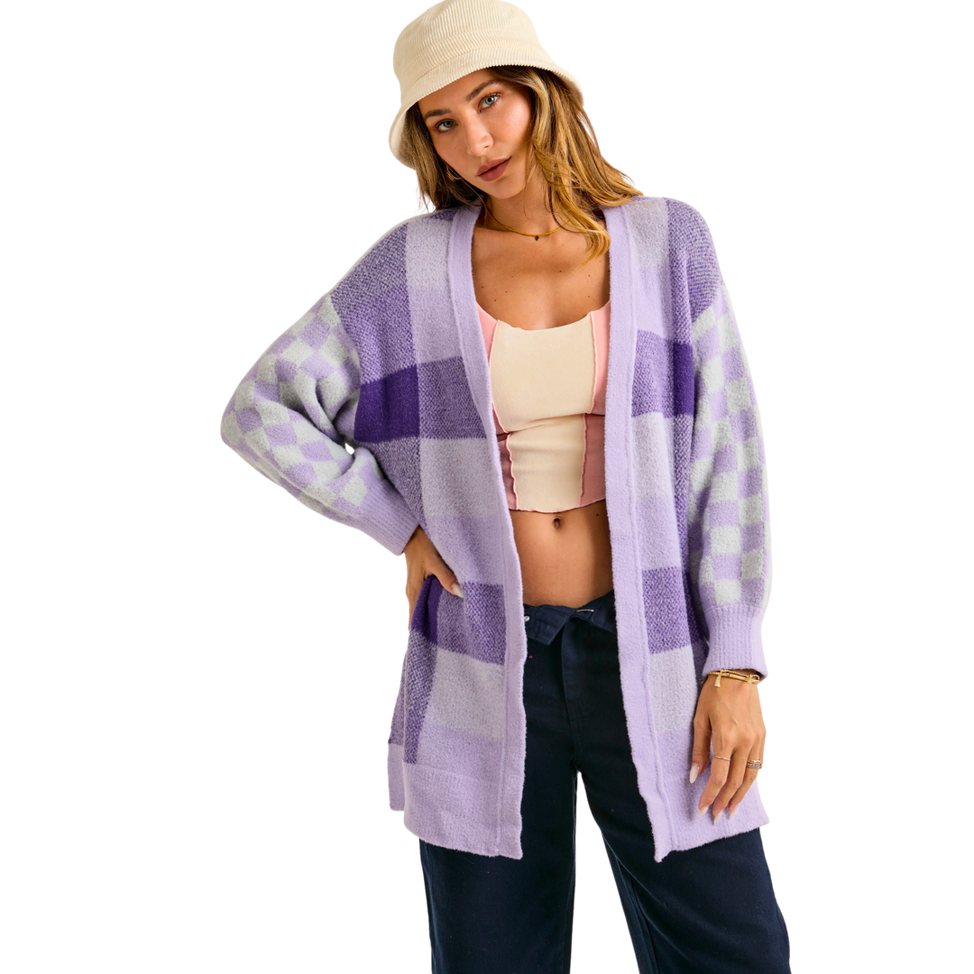 Printed Oversized Loose Fit Cardigan Lilac Multi