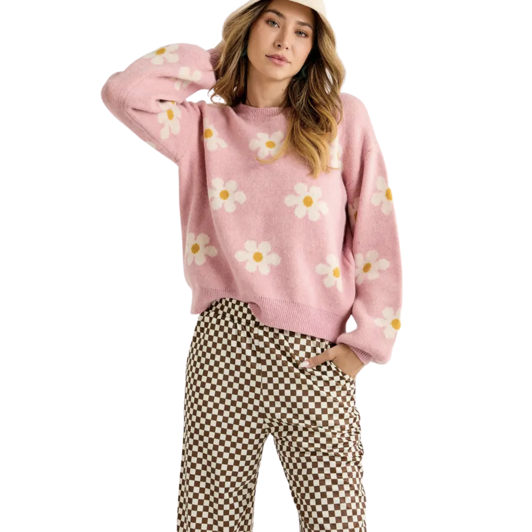 Baby Pink Long Sleeve Round Neck Sweater