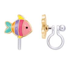 Glitter Rainbow Fish Clip On Cutie Earrings