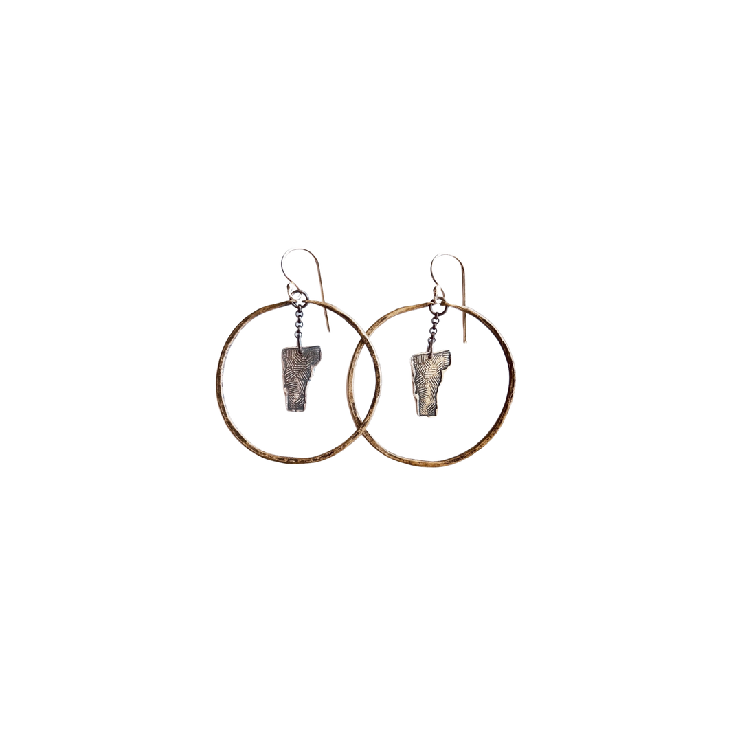 Brass Hoop Earrings with Silver Vermonts - Medium
