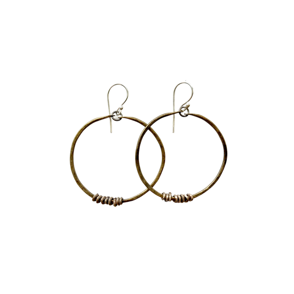 Brass Hoops with Silver Heishi Beads - Small