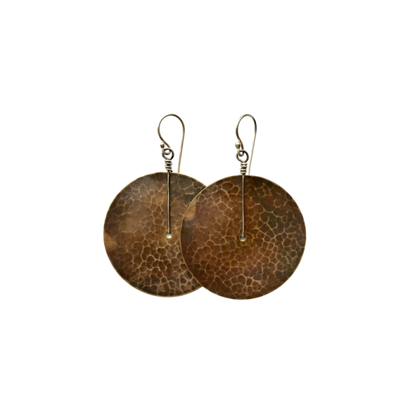 Brass Hammered Disk Earrings - Large