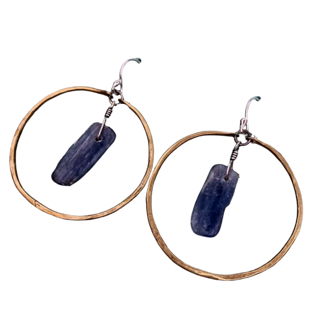 Brass Kyanite Circles Earrings - Medium