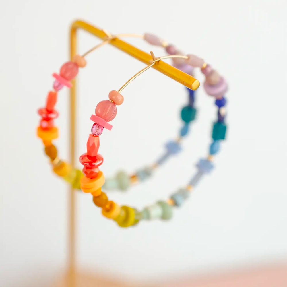 Rainbow Beaded Hoops