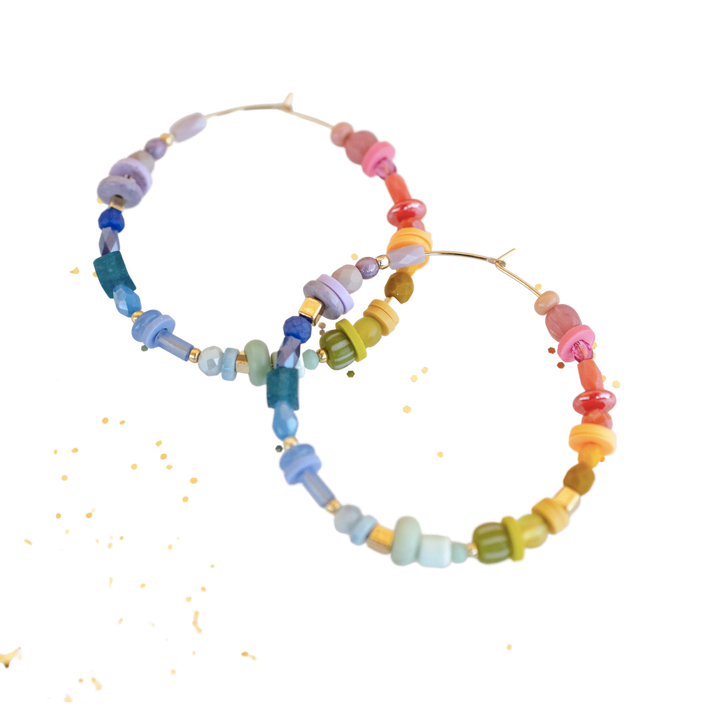 Rainbow Beaded Hoops