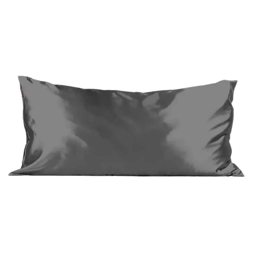 Black satin pillow case. Helps minimize frizz and breakage through reduced friction. Reduction of breakouts due to less moisture and dirt absorption. Helps prevent wrinkles resulting from sleep Gentle on skin, hair, eyelashes, and eyebrows. Maintains cool temperatures throughout night Includes one King size pillowcase (36"x19")