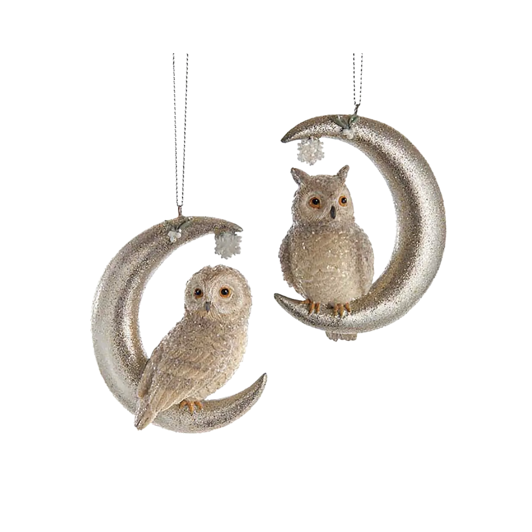 Resin Owl Standng On Moon Ornament