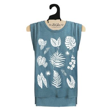 Tri Blend Blue Muscle Tee with Plants Print